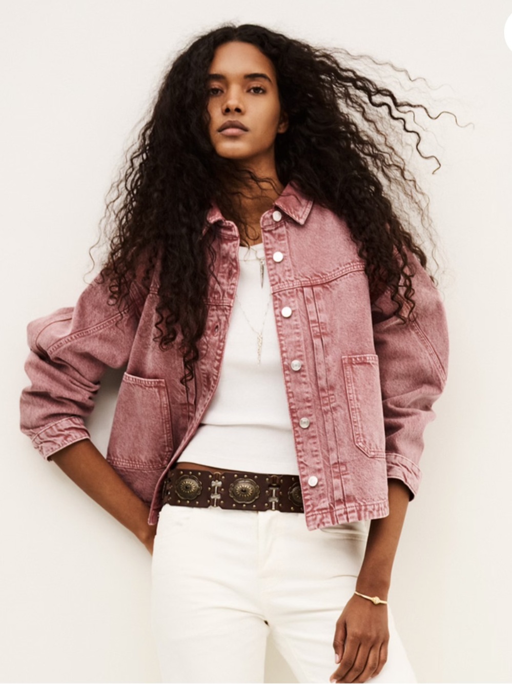 ba&sh 100% Cotton Reddish Pink Runo Denim Jacket Top Size XS MSRP $350